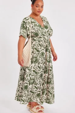 Quiz Curve Khaki Tropical Print Midaxi Dress Discount
