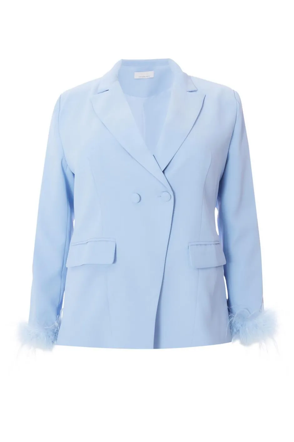 Quiz Curve Feather Trim Blazer Light Blue