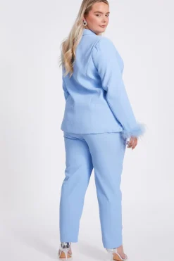 Quiz Curve Feather Trim Blazer Light Blue