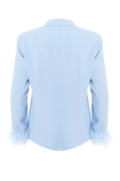 Quiz Curve Feather Trim Blazer Light Blue