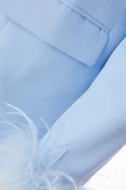Quiz Curve Feather Trim Blazer Light Blue