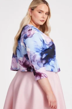 Quiz Curve Light Blue Floral Cropped Jacket Online