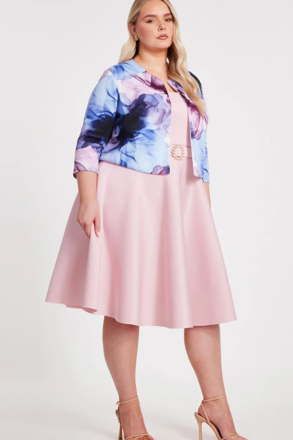 Quiz Curve Light Blue Floral Cropped Jacket Online