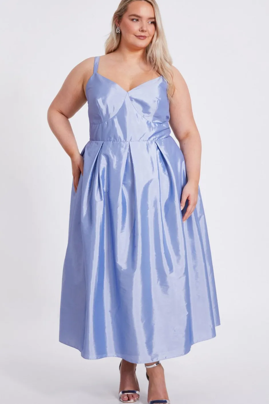 Quiz Curve Light Blue Taffeta Midi Dress Sale