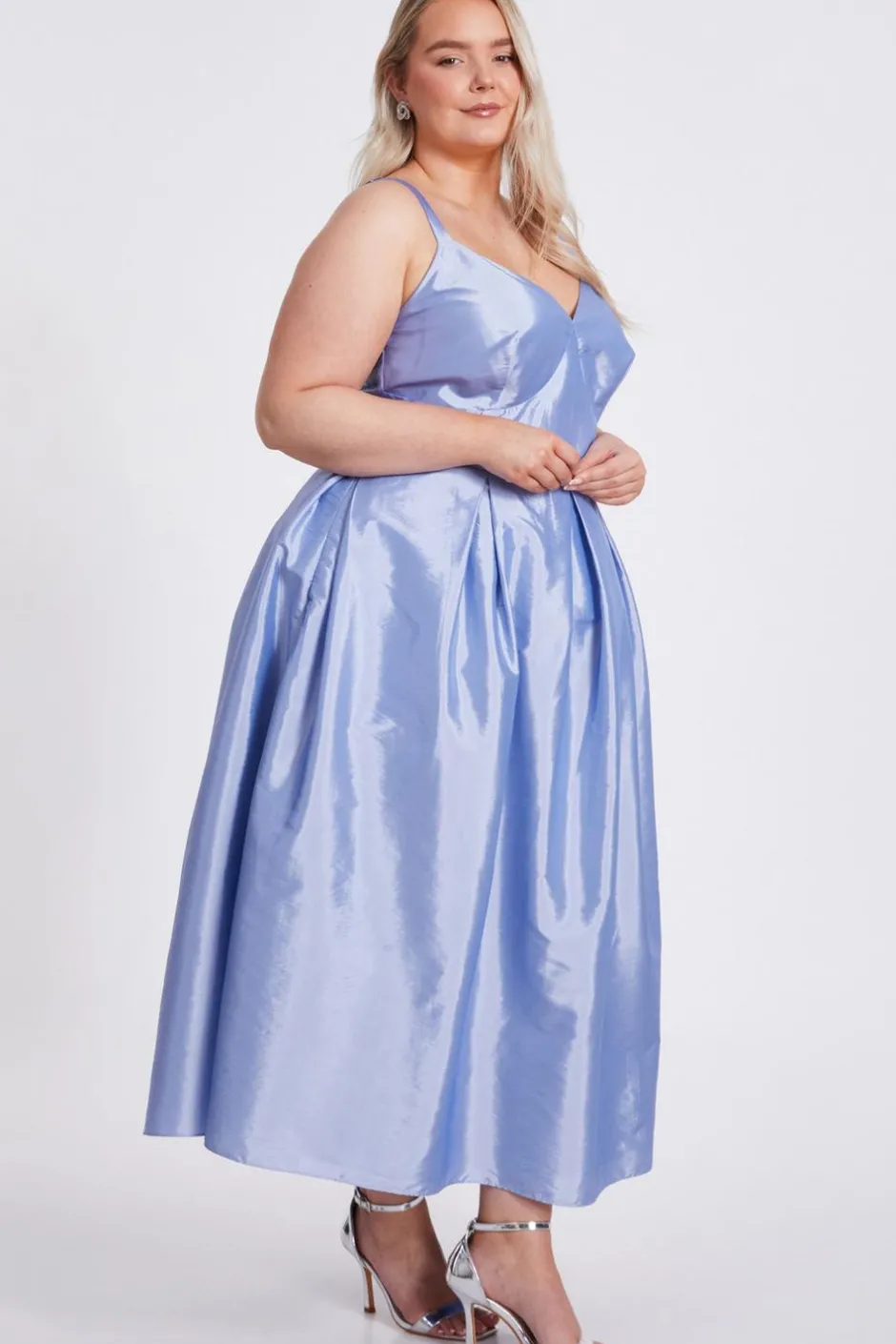 Quiz Curve Light Blue Taffeta Midi Dress Sale
