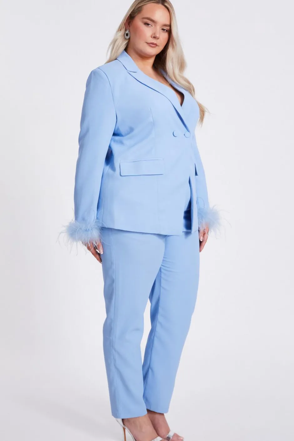 Quiz Curve Tailored Trousers Light Blue Sale