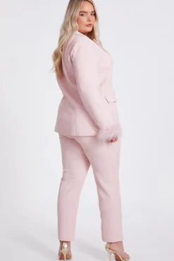 Quiz Curve Feather Trim Blazer Light Pink Hot