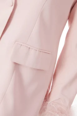 Quiz Curve Feather Trim Blazer Light Pink Hot