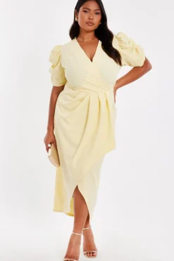 Quiz Curve Light Yellow Wrap Midi Dress Best