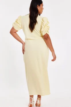 Quiz Curve Light Yellow Wrap Midi Dress Best