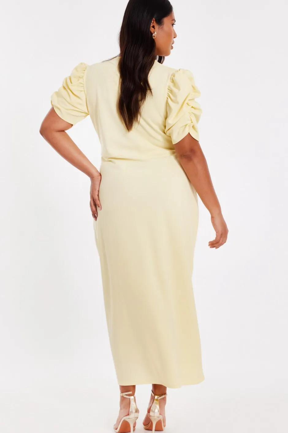 Quiz Curve Light Yellow Wrap Midi Dress Best