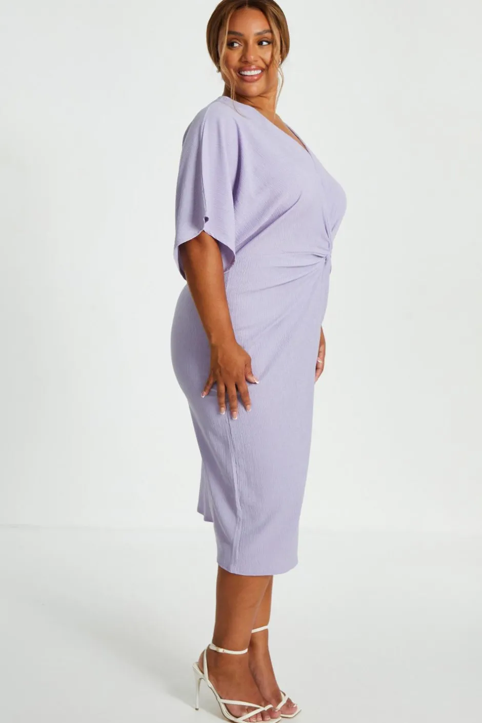 Quiz Curve Lilac Knot Front Midi Dress Hot