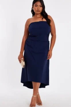 Quiz Curve Bandeau Midi Dress Navy Hot