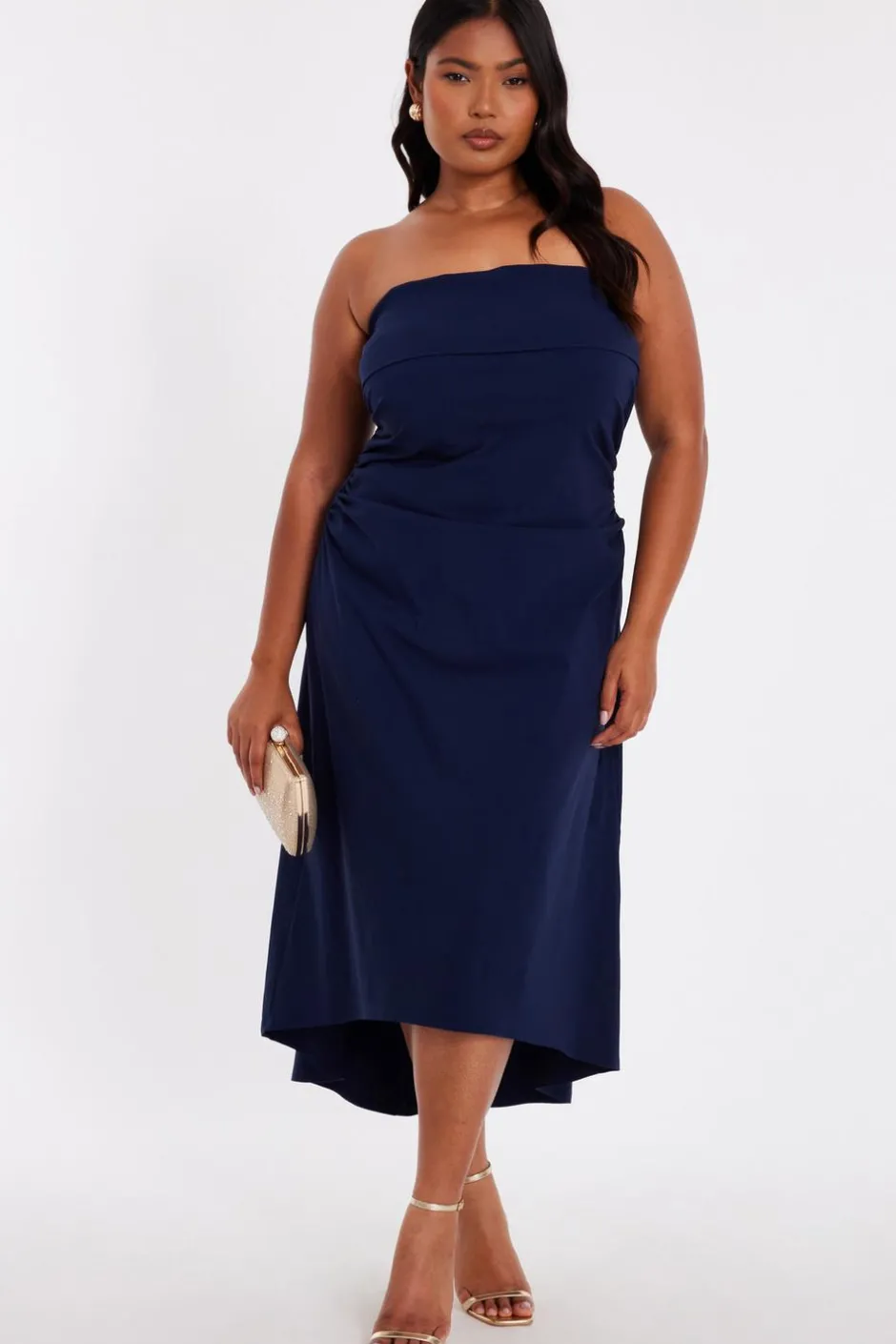Quiz Curve Bandeau Midi Dress Navy Hot