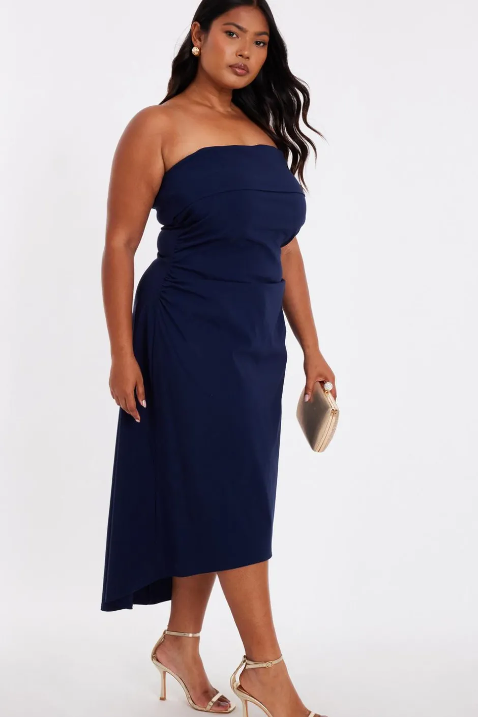 Quiz Curve Bandeau Midi Dress Navy Hot