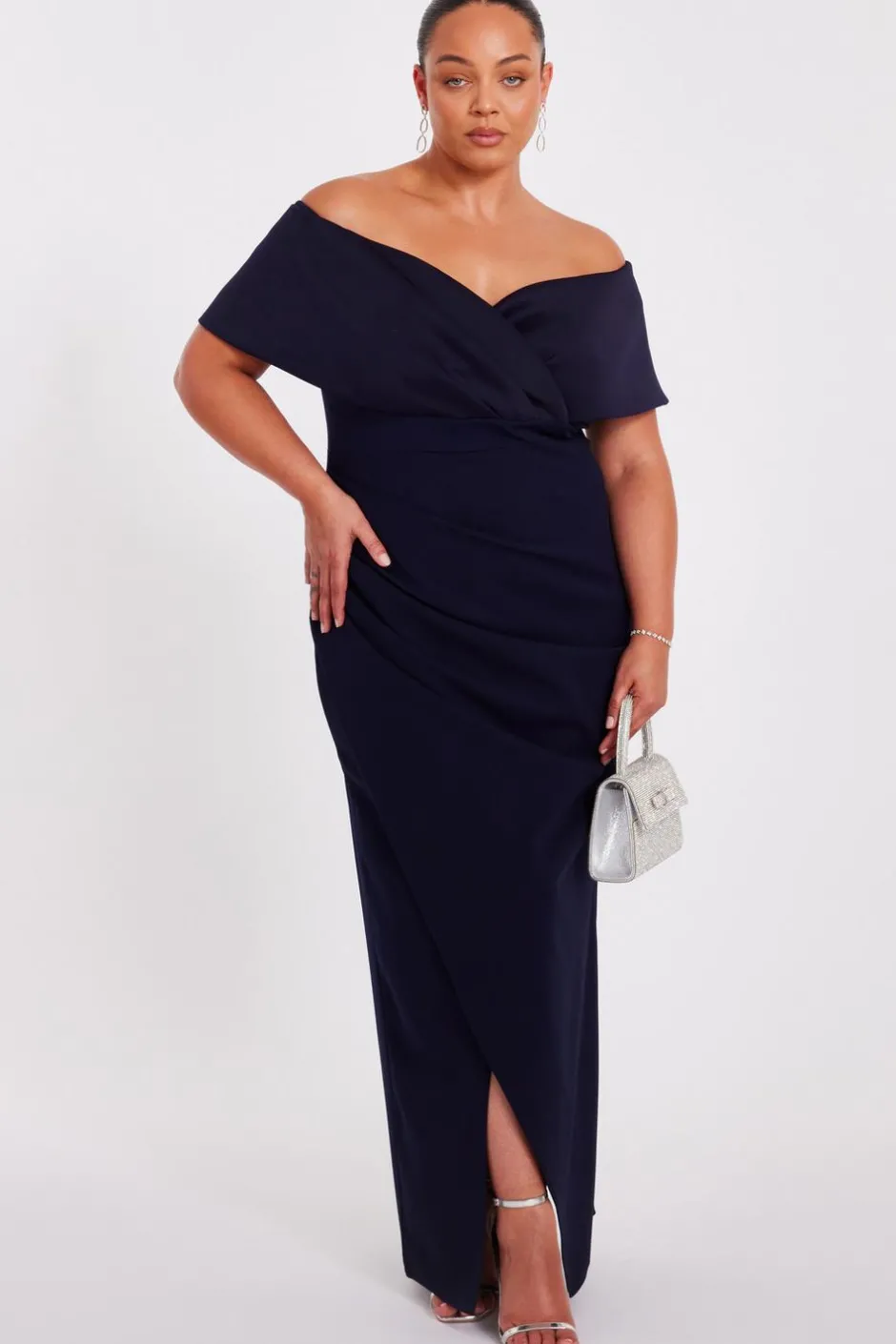 Quiz Curve Navy Bardot Maxi Dress Discount
