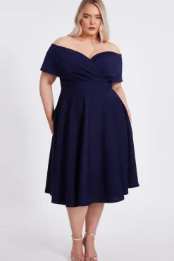 Quiz Curve Bardot Midi Dress Navy Discount