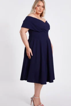 Quiz Curve Bardot Midi Dress Navy Discount