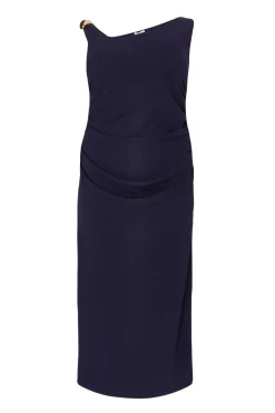 Quiz Curve Navy Buckle Detail Midaxi Dress Best