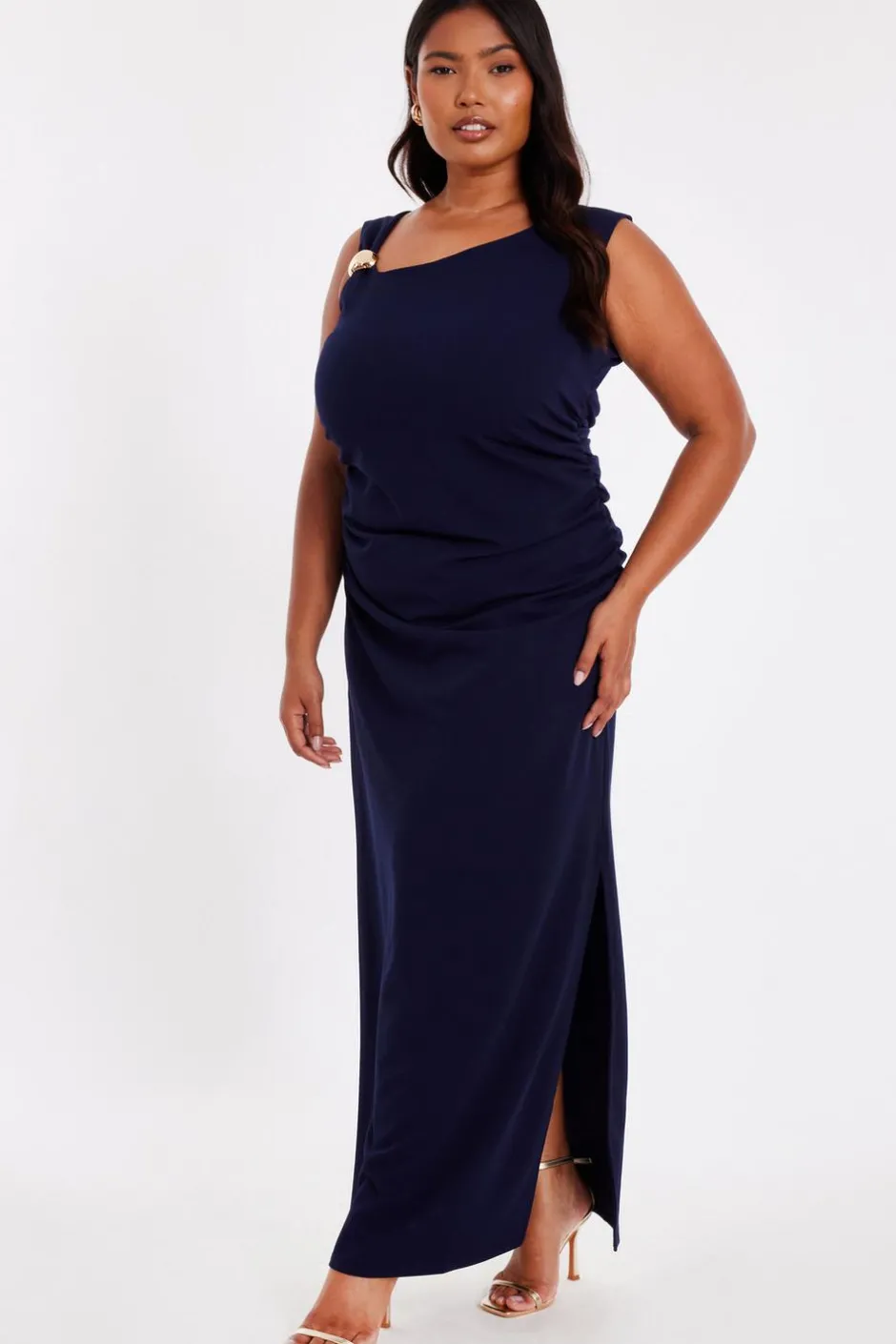 Quiz Curve Navy Buckle Detail Midaxi Dress Best