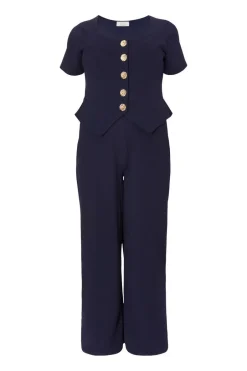 Quiz Curve Navy Button Detail Jumpsuit Best