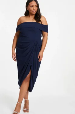 Quiz Curve Navy Chiffon Bardot Midi Dress Discount