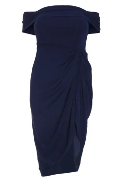 Quiz Curve Navy Chiffon Bardot Midi Dress Discount