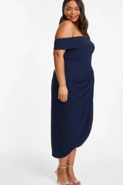 Quiz Curve Navy Chiffon Bardot Midi Dress Discount