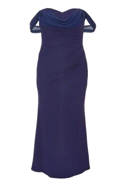 Quiz Curve Chiffon Bardot Maxi Dress Navy Best