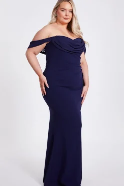 Quiz Curve Chiffon Bardot Maxi Dress Navy Best