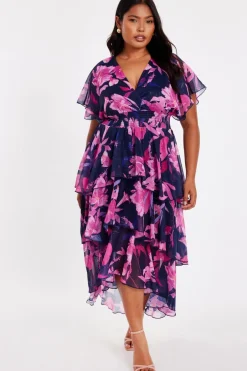 Quiz Curve Navy Chiffon Tiered Midi Dress Discount