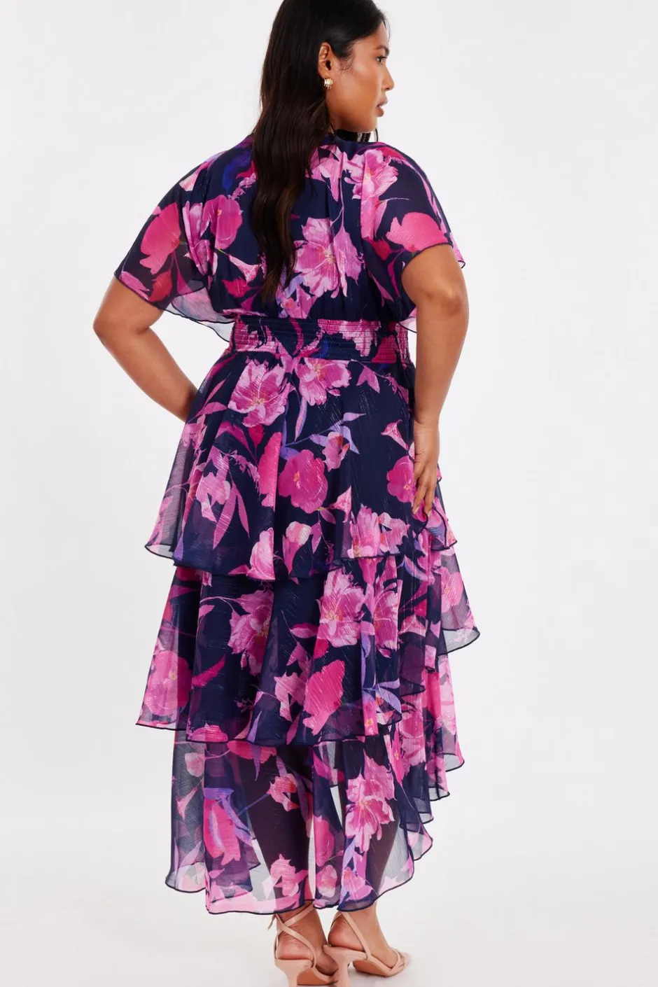 Quiz Curve Navy Chiffon Tiered Midi Dress Discount