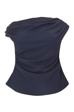 Quiz Curve Drape Neck Top Navy Sale