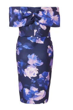 Quiz Curve Navy Floral Bardot Midi Dress Discount
