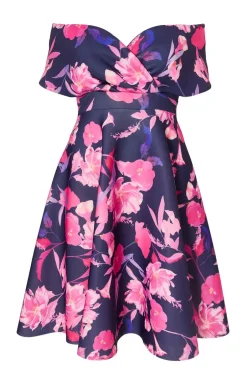 Quiz Curve Navy Floral Skater Dress Sale