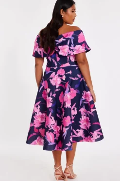 Quiz Curve Navy Floral Skater Dress Sale