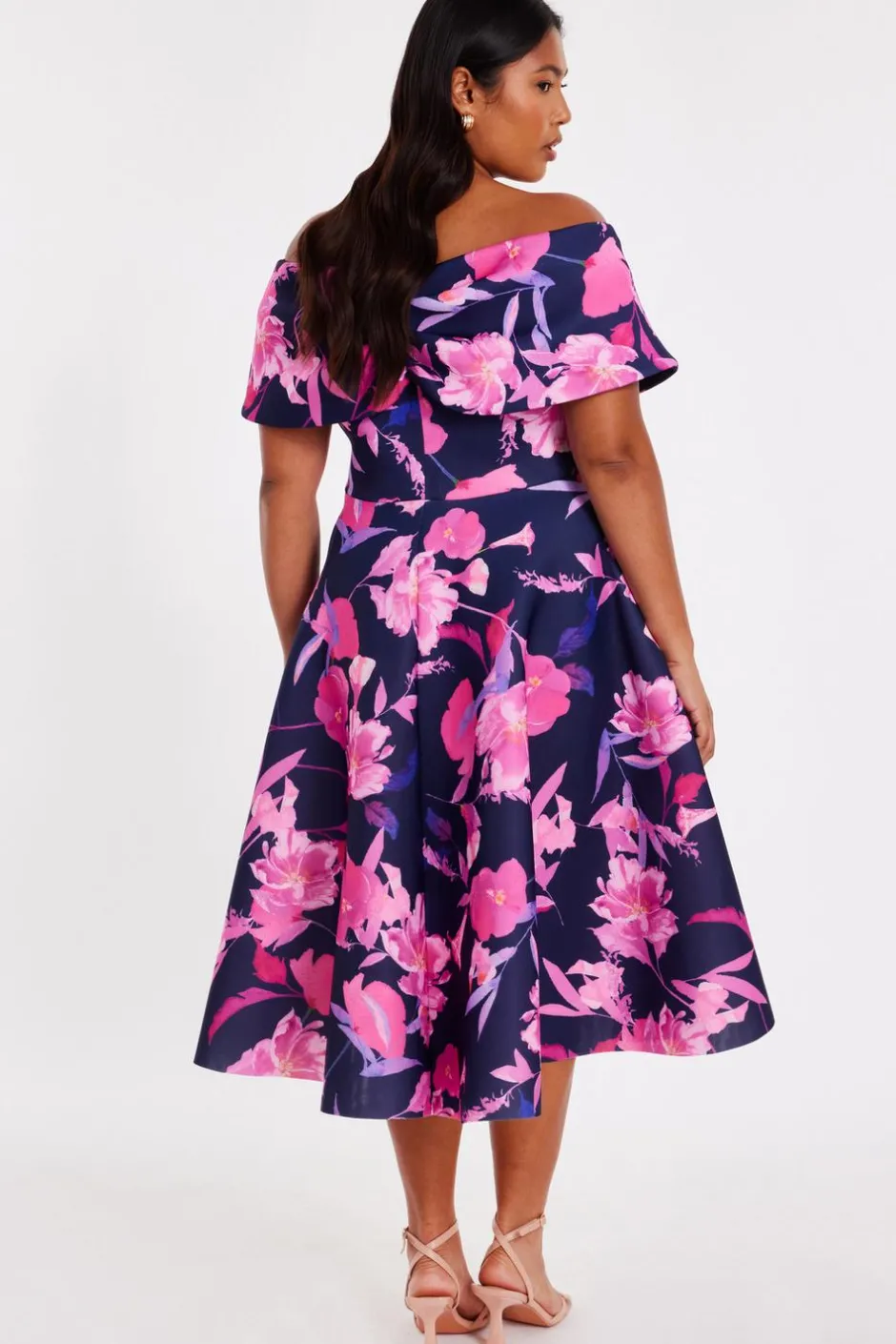 Quiz Curve Navy Floral Skater Dress Sale