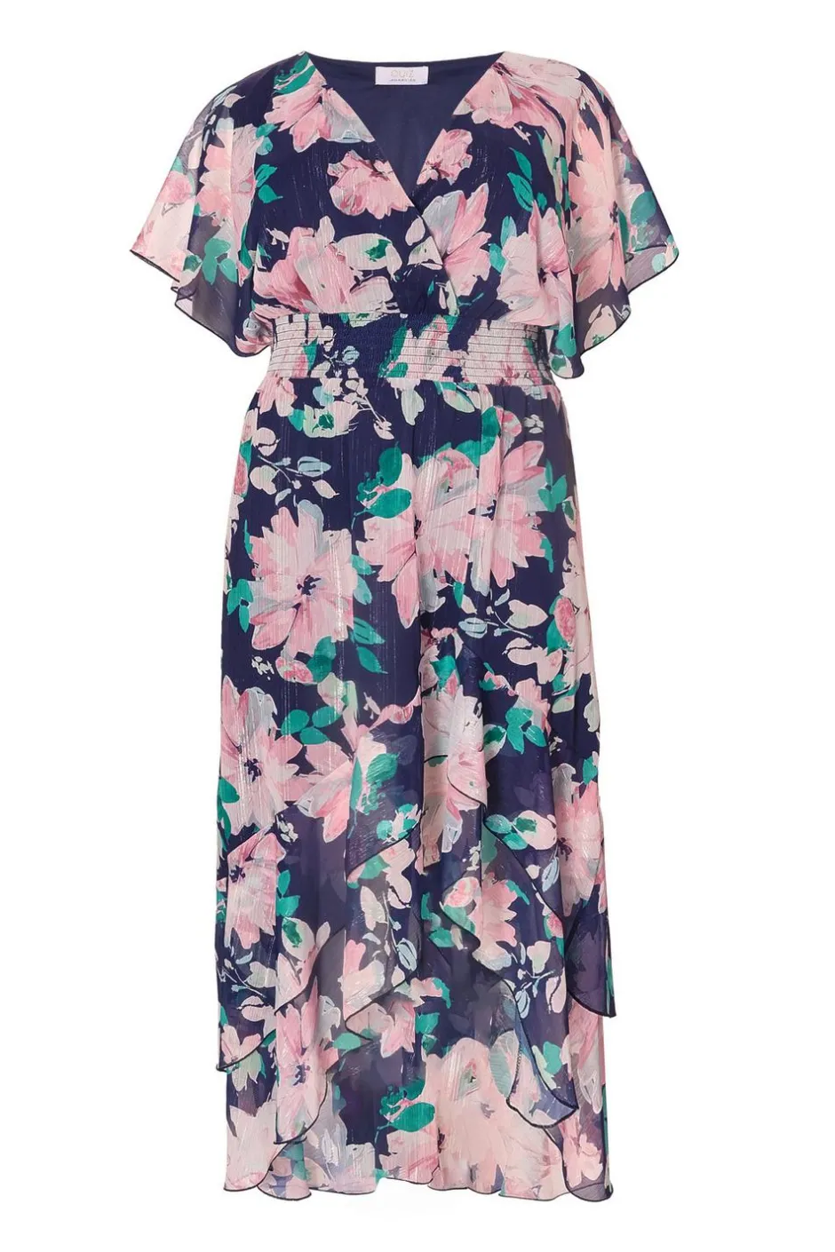 Quiz Curve Navy Floral Tiered Midi Dress