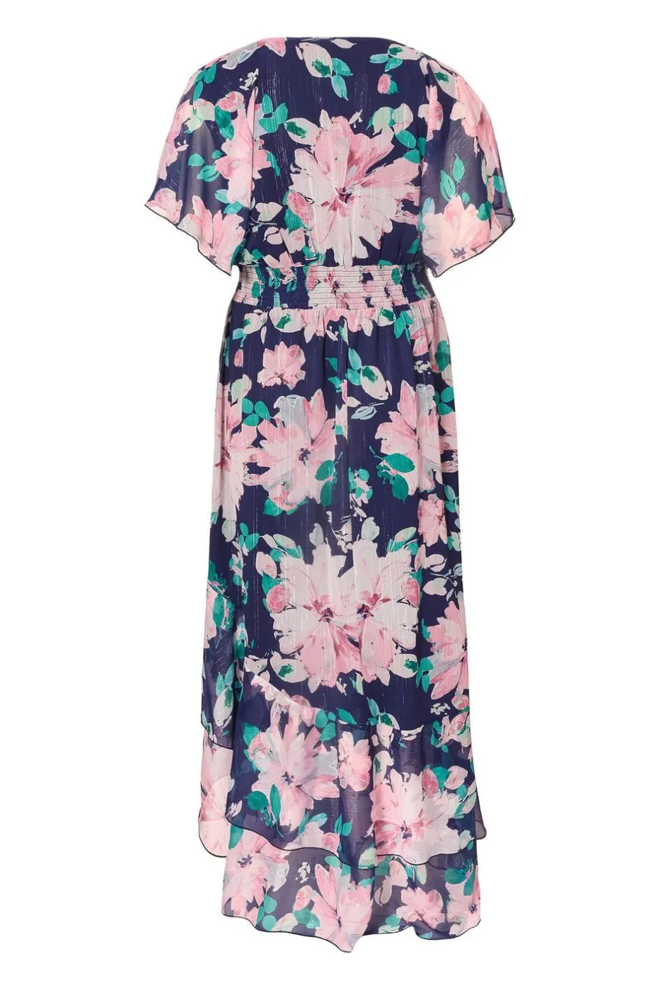 Quiz Curve Navy Floral Tiered Midi Dress