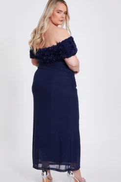 Quiz Curve Navy Mesh Bardot Midaxi Dress Sale