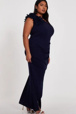 Quiz Curve Navy One Shoulder Maxi Dress New