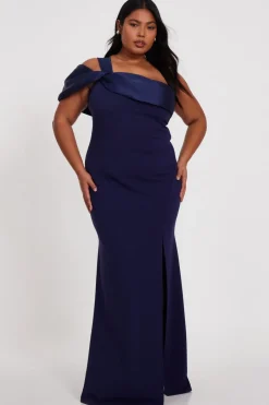 Quiz Curve One Shoulder Maxi Dress Navy Online