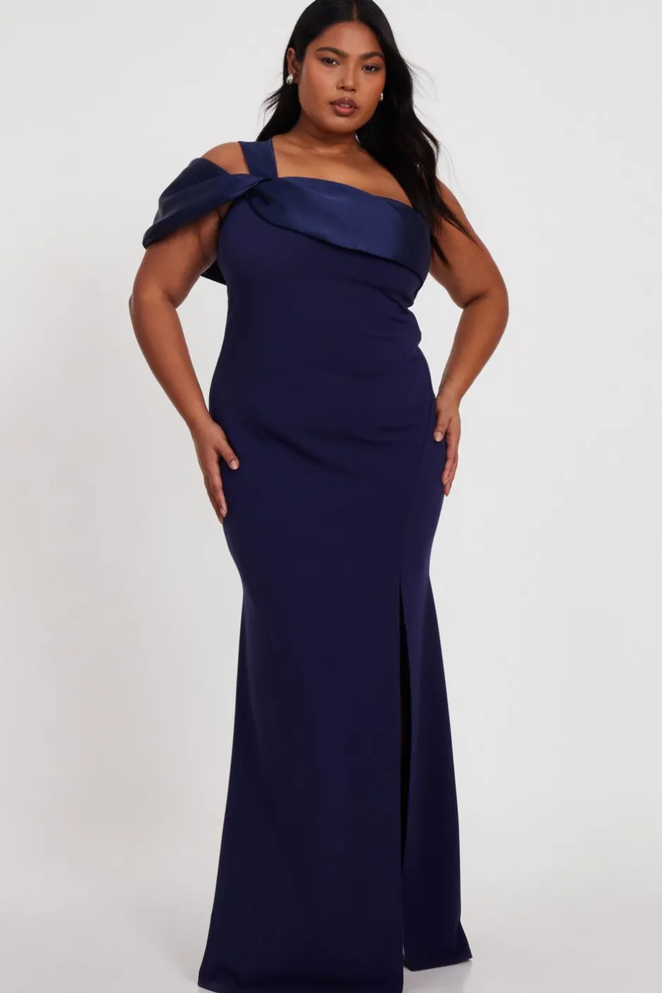 Quiz Curve One Shoulder Maxi Dress Navy Online