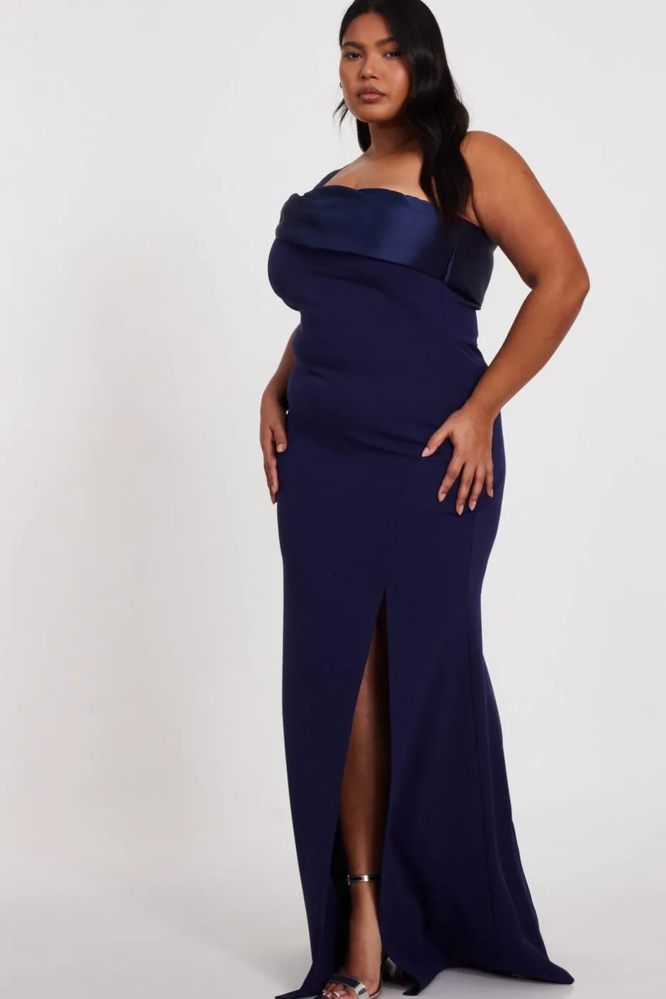 Quiz Curve One Shoulder Maxi Dress Navy Online