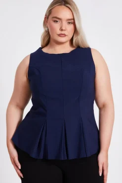 Quiz Curve Navy Pleated Peplum Top