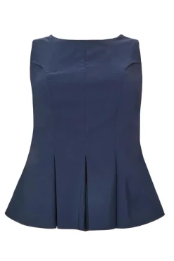 Quiz Curve Navy Pleated Peplum Top