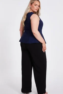 Quiz Curve Navy Pleated Peplum Top