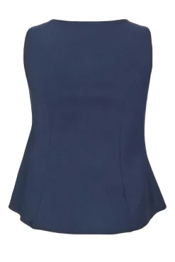 Quiz Curve Navy Pleated Peplum Top