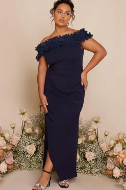 Quiz Curve Navy Ruffle Bardot Maxi Dress Online