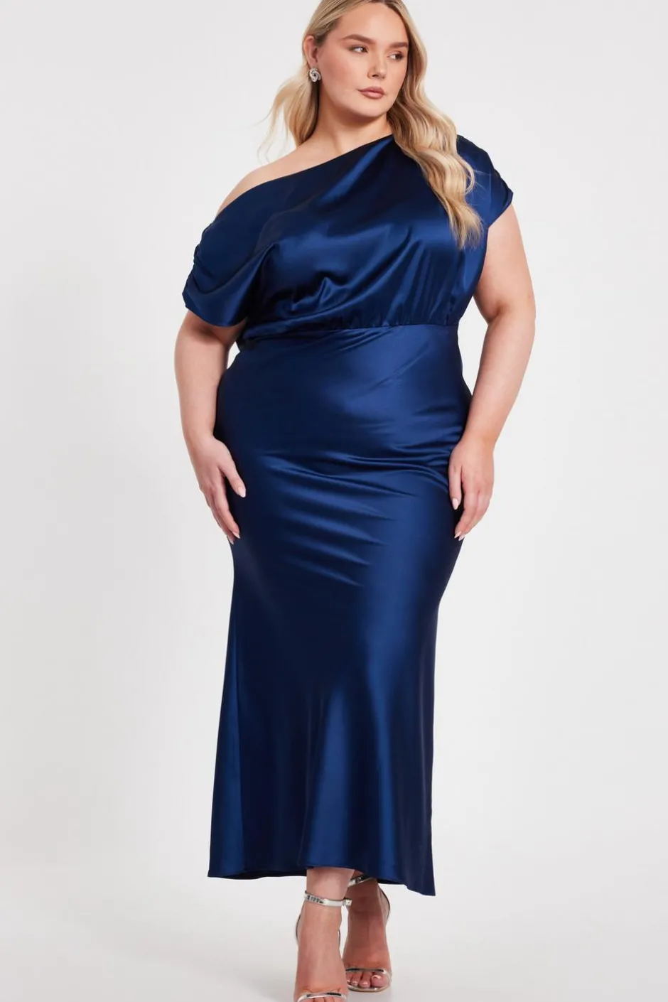 Quiz Curve Navy Satin Midaxi Dress Discount